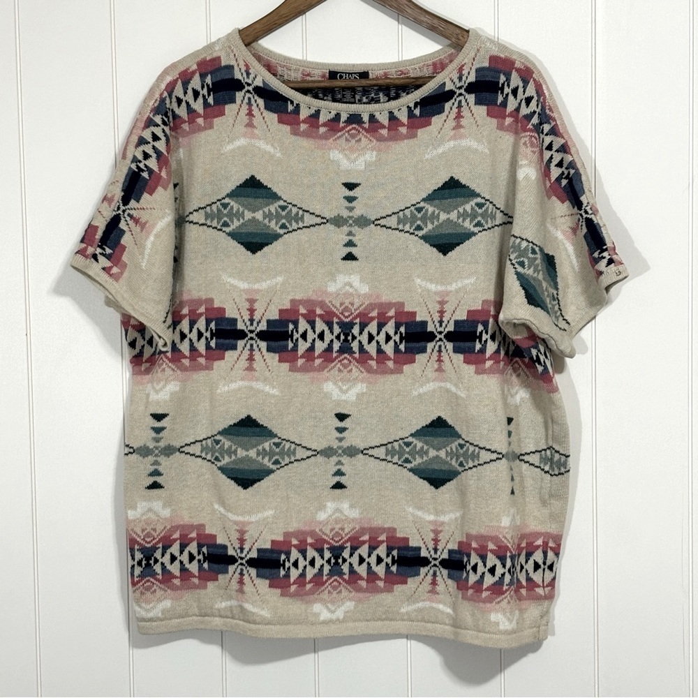 CHAPS Southwestern Woven Short Sleeve Sweater size 3X
